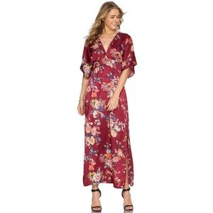 Sophia Maxi Red Floral Kimono Sleeve Satin